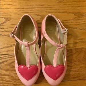 Janie and Jack Pink T-Strap Dress Shoes with Heart Detail - size 8